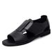 Summer Men's Roman Breathable Black Genuine Leather Beach Shoes Velcro Sole Soft Face Sandals Slippers Trendy_vogvips.com