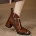 Women's Square Toe Metallic Pearl mid Heel Fashion Boots Autumn Retro Chunky Heel British Style Martin Boots_vogvips.com