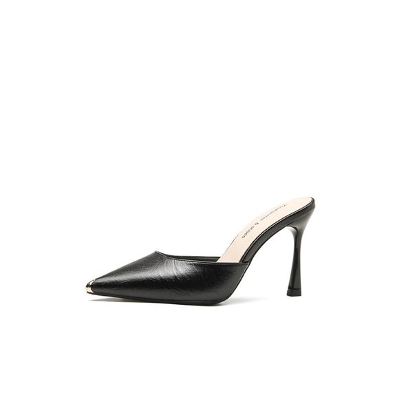Qianluhui Classic Mule Shoes With Metal Toe Cap, Anti-Kick, Versatile For Commuting, Half-Slippers, Lightweight And_vogvips.com