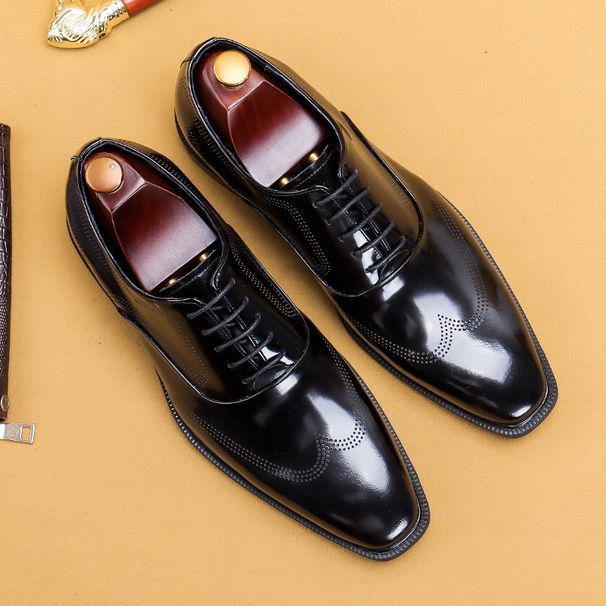 Men's leather leather patent leather English carved business dress Oxford shoes_vogvips.com