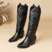 Cross-Border Foreign Trade Thickened Knight Vintage Western Cowboy Boots, Chunky Heel, Pointed Toe, Embroidered Pattern,_vogvips.com