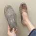 Crystal Half-enclosed Women's Summer Slippers, Versatile Indoor Hollow Breathable Lightweight Non-slip Plastic Home_vogvips.com