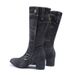2023 New Over-the-Knee Boots With Chunky Heels, Turn-Up Cuffs, Pointed Toe, Mid-Heel, Side Zipper, Denim Patchwork_vogvips.com