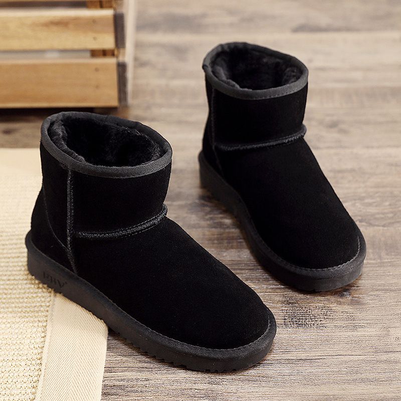 EBV Cowhide Snow For Women, Short Boots, Sheepskin Integrated, Versatile Women's Cotton Shoes, Leather Boots With Fleece_vogvips.com