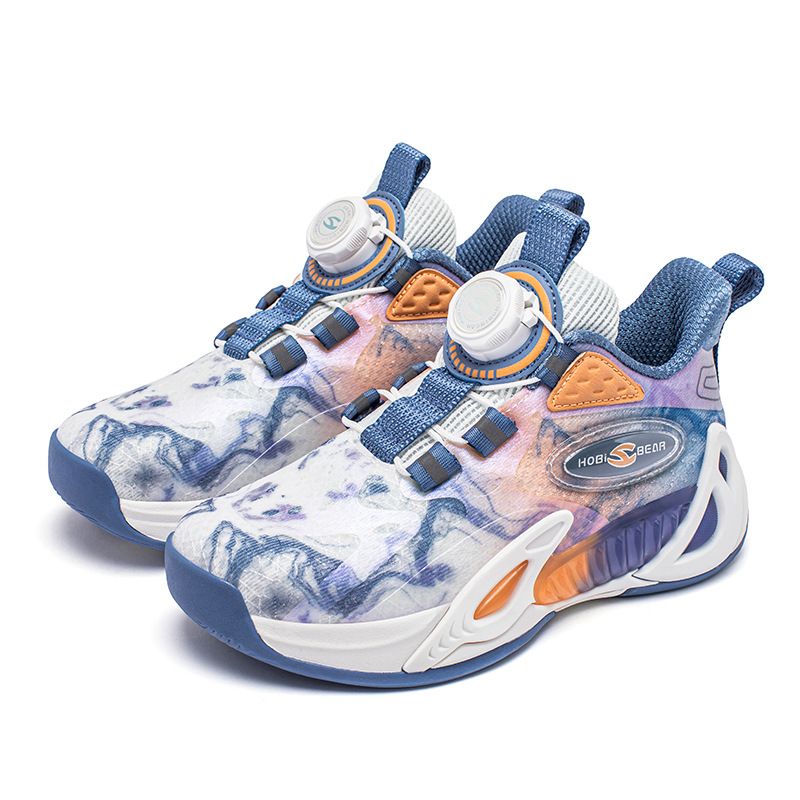 Kids' shoes mesh basketball shoes spring rotating buckle boys sports shoes double mesh breathable running shoes_vogvips.com