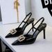 312-K213 European And American Women's High-heeled With Thin Heels, Patent Leather, Shallow Cut, Rhinestones, Metal_vogvips.com