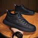 Spring New Breathable, Waterproof, Anti Slip Chef Men's Fashion Versatile Black Leather Casual Board Shoes_vogvips.com