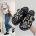 Women's Shoes Half Slippers Retro Thick Soled Rivet One Strap Flat Mules_vogvips.com
