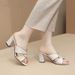 Cross-border Genuine Soft Leather Women's Slippers For Summer, High-heeled Slip-ons Chunky Heels, Exquisite And Perfect_vogvips.com