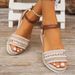 Large Size Straw Hollow Rhinestone Wedge Thick Sole Sandals 2025 Summer New Vacation Style Beach High Heels_vogvips.com