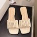 Summer New Black Pleated Square Head Thick Heel Sandals Women Wear Fashion Temperament Dinner Socialite High_vogvips.com