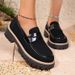 Women's Slip-On Casual Shoes - Thick Sole Comfortable Loafers For Plus Size, Round Toe Breathable Canvas Sneakers (Black/Dark Brown)_vogvips.com