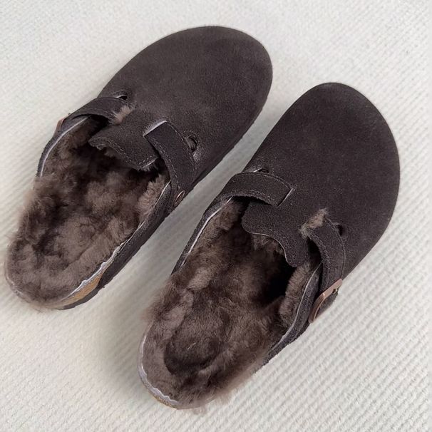 BK New Version Closed-Toe Fleece-Lined Women, Autumn And Winter Casual Half-Slip Thick-Soled Cotton Shoes_vogvips.com