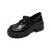 Platform Loafers Women's Laces, One Pedal And Two Single Shoes, Black Retro Small Leather Shoes._vogvips.com