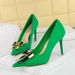 18249-K68 Fashionable And Sexy Pointed High Heels, Metal Bow Fine Follow Shoes, Satin Shallow Mouth Women's Shoes_vogvips.com