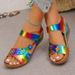 Women's Floral Wedge Sandals, Hook & Loop Strap, Rhinestone Flower, Comfortable Summer Shoes_vogvips.com