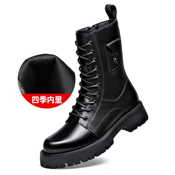 European Warm Series High Tube Martin Lightweight Thick Sole Side Zipper Creative Trendy Casual Versatile Leather Hidden Heel Men's Boots_vogvips.com