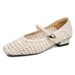 Women's French Woven Openwork Mary Jane Shoes Summer Single Strap Low Cut Flats Chunky Heel Sandals in Stock Ready to Ship_vogvips.com