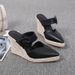 Women's Shoes New Summer Wedge Heel Thick Soles Baotou Slip On Shoes For Women With One Line Buckle High Heels Straw Braided Rope Soles Large Size_vogvips.com