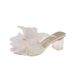 Feather Floral Slip-on For Women, 2026 Summer Comfortable Crystal Chunky High-heeled Shoes, Versatile And Lightweight_vogvips.com