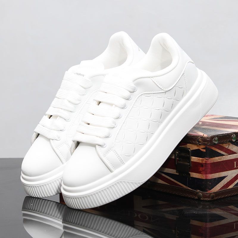 Men's Spring Style Thick Soled White Sneakers Versatile Platform Casual Shoes Breathable Hidden Height Increase Size 5-10_vogvips.com