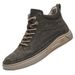 Flat-heeled Pigskin Velvet High-top Board Shoes Retro British Casual Round Head Lace-up Board Shoes Men's Shoes_vogvips.com
