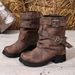 New Brown Black Chunky Heel Martin Fleece-Lined Chimney Women's Ankle Boots_vogvips.com