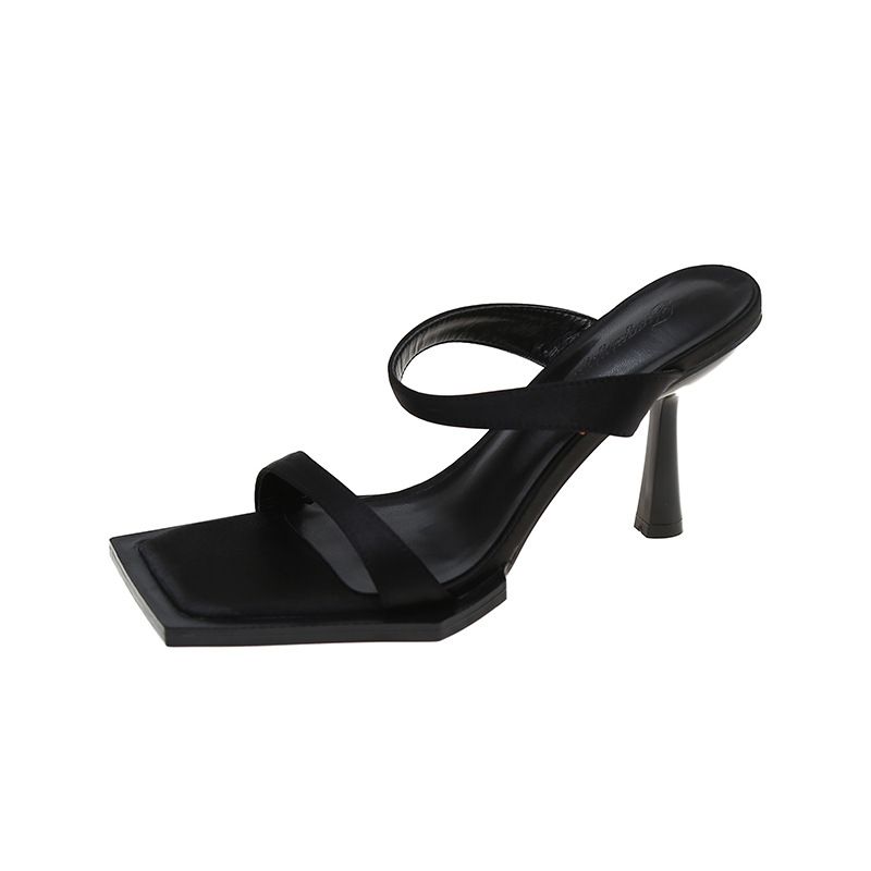 High Heel Slippers 2025 Summer New Style Square Headed Open Toe Thin Heels, Straight Line, Wearing Sandals For Women_vogvips.com