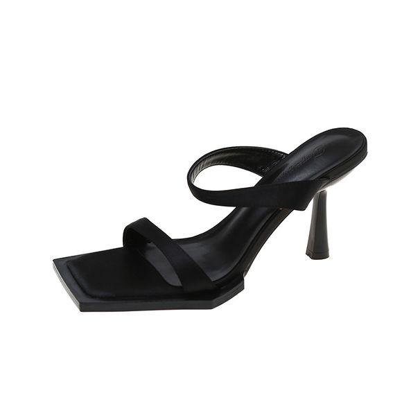 High Heel Slippers 2025 Summer New Style Square Headed Open Toe Thin Heels, Straight Line, Wearing Sandals For Women_vogvips.com