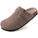 Bebealy Men's Genuine Suede Cork Footbed Shoes Casual Men Garden Clogs Cozy Nonslip Home Slippers_vogvips.com