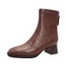 Women's Winter Boots Medium Boots 2025 New High Heel Short Boots Women's Brown Martin Boots Square Head Skinny Boots Thick Heel_vogvips.com