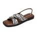 Weiwei Girl 6076-5 Flat Summer Outwear One Line French Roman Sandals Large Women's Shoes_vogvips.com