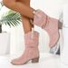 New Fashionable Mid Length Fashion Boots For Women In Plus Size, With Thick Heel And Pleated Cuffs, V-neck, Western_vogvips.com