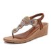 Spring 2025 New Bohemian Round Head Slope Heel Water Diamond Large Women's Sandals_vogvips.com
