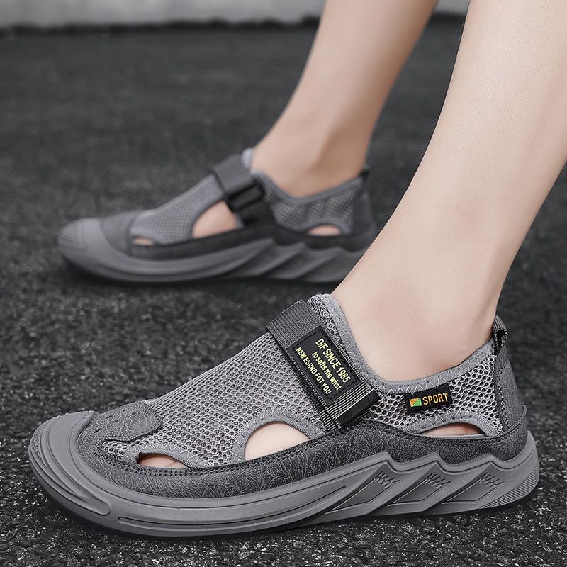 sandals 2025 Summer New Leather Casual Beach Mesh Breathable Soft Bottom Hole Shoes Men's Fashion Versatile Casual Daily_vogvips.com