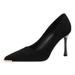 Metal Anti-Kick Pointed Toe Stiletto Suede Satin High Heels Women Solid Color Commuter Thick Sole Work Shoes_vogvips.com
