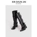 Women's Shoes Pointed Rivet Knight Boots Women New Black Retro Belt Buckle Not Over The Knee Boots Slim Thick Heel Boots_vogvips.com