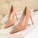 Women S Pumps Style Fashion Women Stiletto High Heels Shallow Mouth Pointed Toe Rhinestone Bow Suede Shoes_vogvips.com