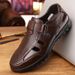 ct Suitable For All Seasons 2025 Spring New Men's Shoes Round Toe Slip-On Hollow Breathable Genuine Leather Sandals_vogvips.com