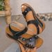 Women's Floral Wedge Sandals, Hook & Loop Strap, Rhinestone Flower, Comfortable Summer Shoes_vogvips.com