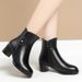 ShoeVault 2024 New Autumn Winter Short Thick Plush Lined Soft Leather Mid Shoes High Heel Martin Women's Cotton Boots_vogvips.com