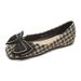 Square Head Single Shoes Women's Flat Bow One Pedal Thousand Bird Grid Soft Sole Shallow Mouth Doudou Shoes_vogvips.com