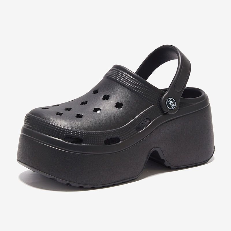 9CM Thick Sandals 2024 New Summer Slippers High Heel Soft Sole Beach Garden Outdoor Waterproof Women's Hole Shoes_vogvips.com