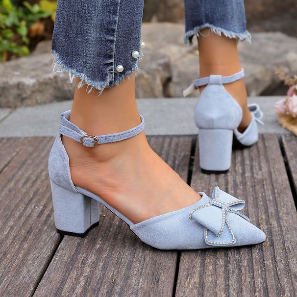 2026 Summer New Cross-Border Bow Hollow Women, Pointed Toe Mid-High Heel Ankle Strap Sandals For Women_vogvips.com