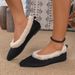 Women's Pointed Toe Warm Cotton Shoes Fleece Lined Flat Shallow Mouth Plus Size Autumn_vogvips.com