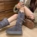 Grey Long Tube Snow Boots For Womencan't Be Worn Over The Knee, Thick Sole, Increased Height And Plush, Thick Short Tube Cotton Shoes_vogvips.com