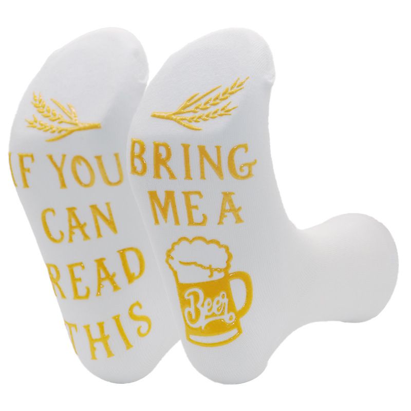 Cotton socks sole letter dot non-slip BEER neutral mid-tube English socks_vogvips.com