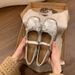Soft Leather Version ~ 5cm Internal Height Increase, Shallow Mouth, New Spring Mary Jane Women's Cute Bow Ballet Silver_vogvips.com