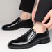 Euro Step Men's Business Leather Gentleman Formal Casual Spring Low-top Slip-on Carved Cowhide Pointed Brogue Shoes_vogvips.com