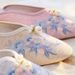 2025 Large Summer Short Slope Heel Thick Sole Sandals Embroidered Flower Women's Slippers Pointed Fashion Nail Beads_vogvips.com